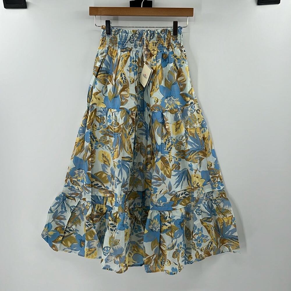 Faherty Floral Midi Skirt - Blue and Yellow NWT SZ XS